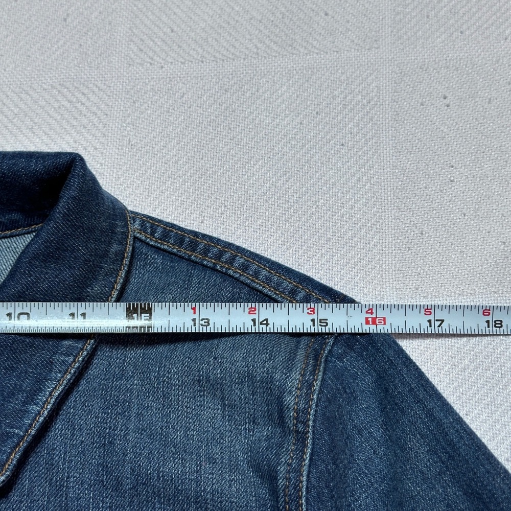 7 For All Mankind Classic Denim Jacket Womens Medium Trucker Stretch Dark Wash - Picture 12 of 14